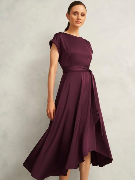 Hobbs Petite Agnes Satin Dress, Red, Red