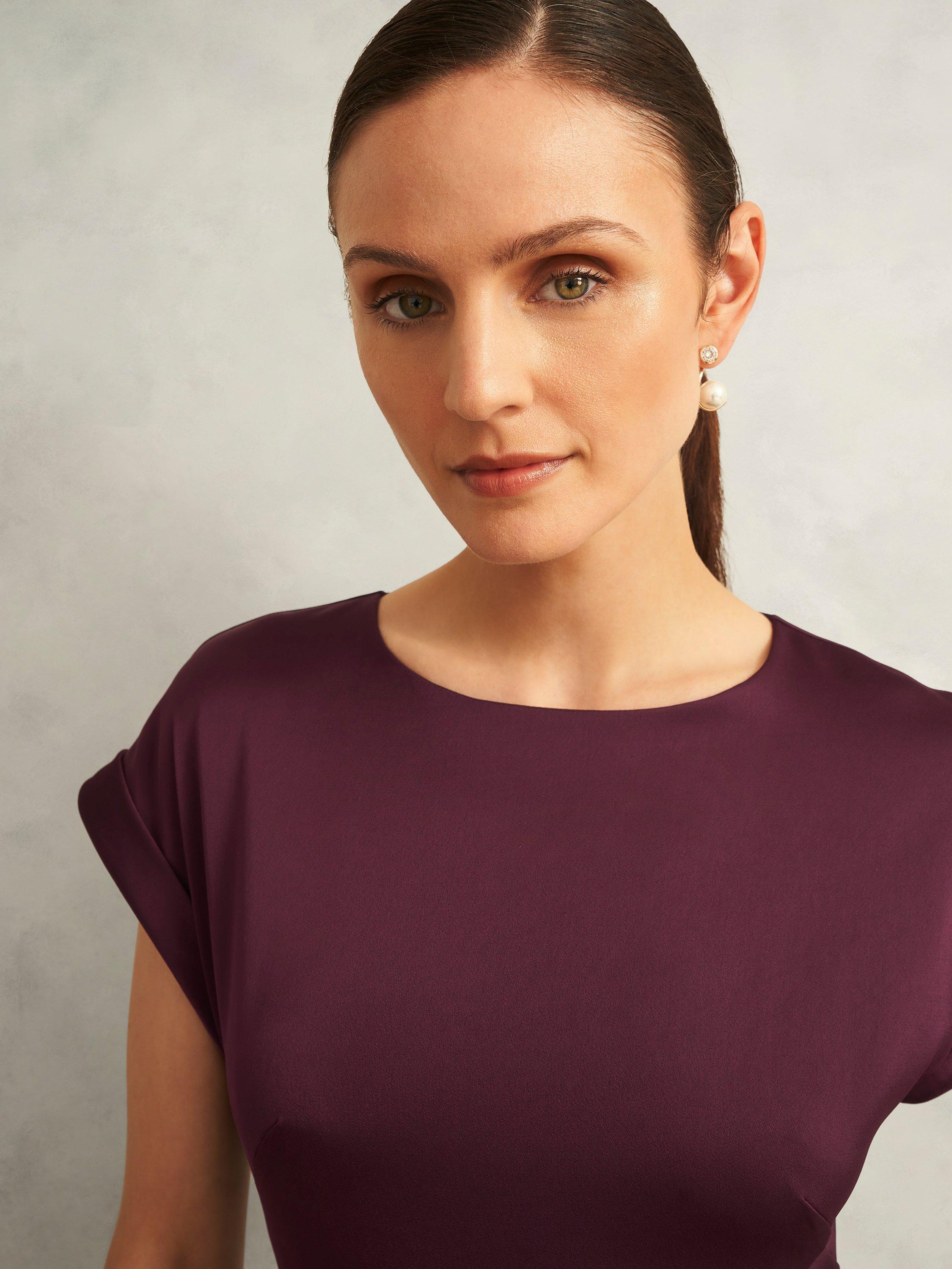 Product image 3 of 6, which shows Hobbs Petite Agnes Satin Dress, Red, 12