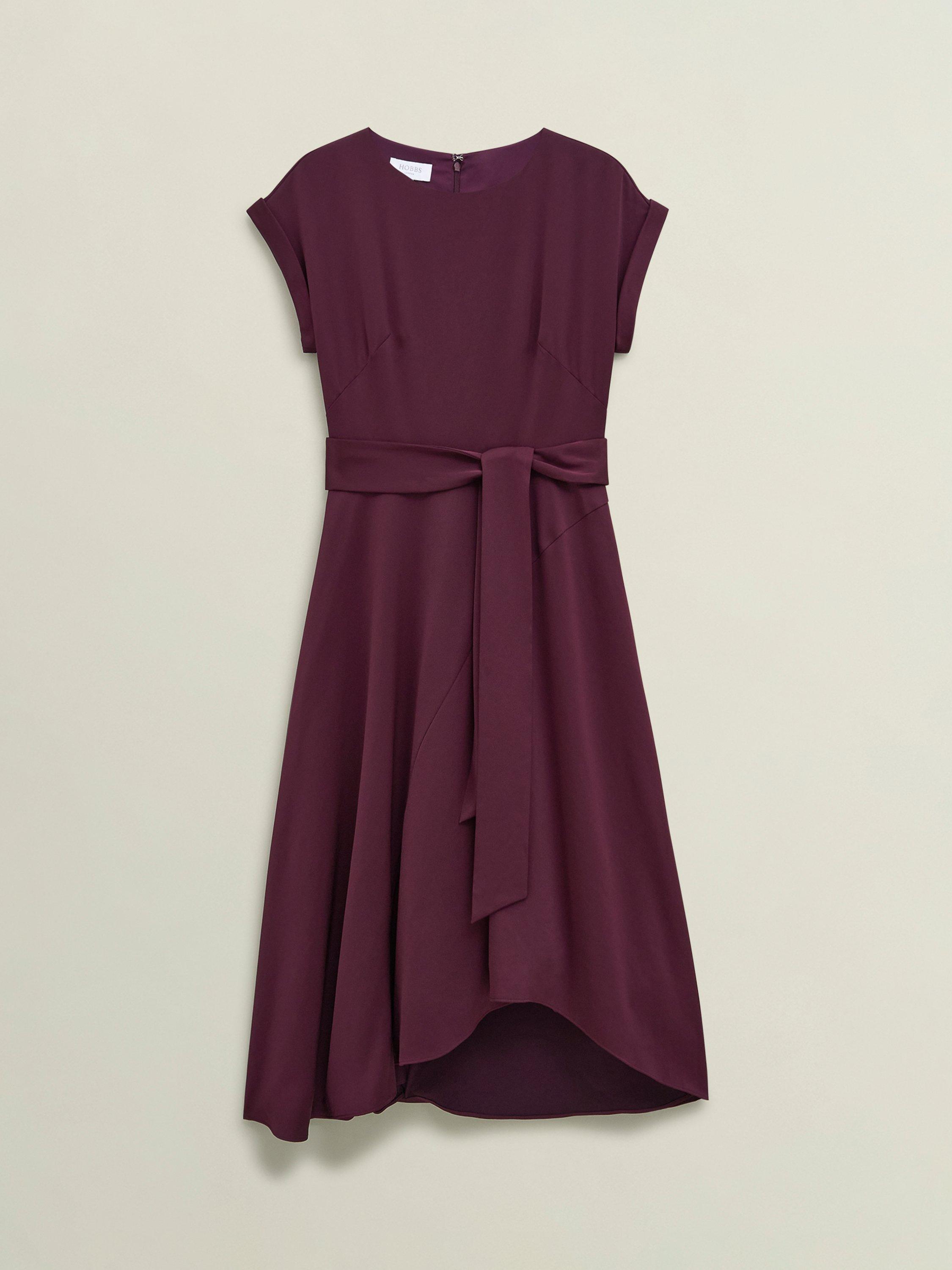 Product image 4 of 6, which shows Hobbs Petite Agnes Satin Dress, Red, 12