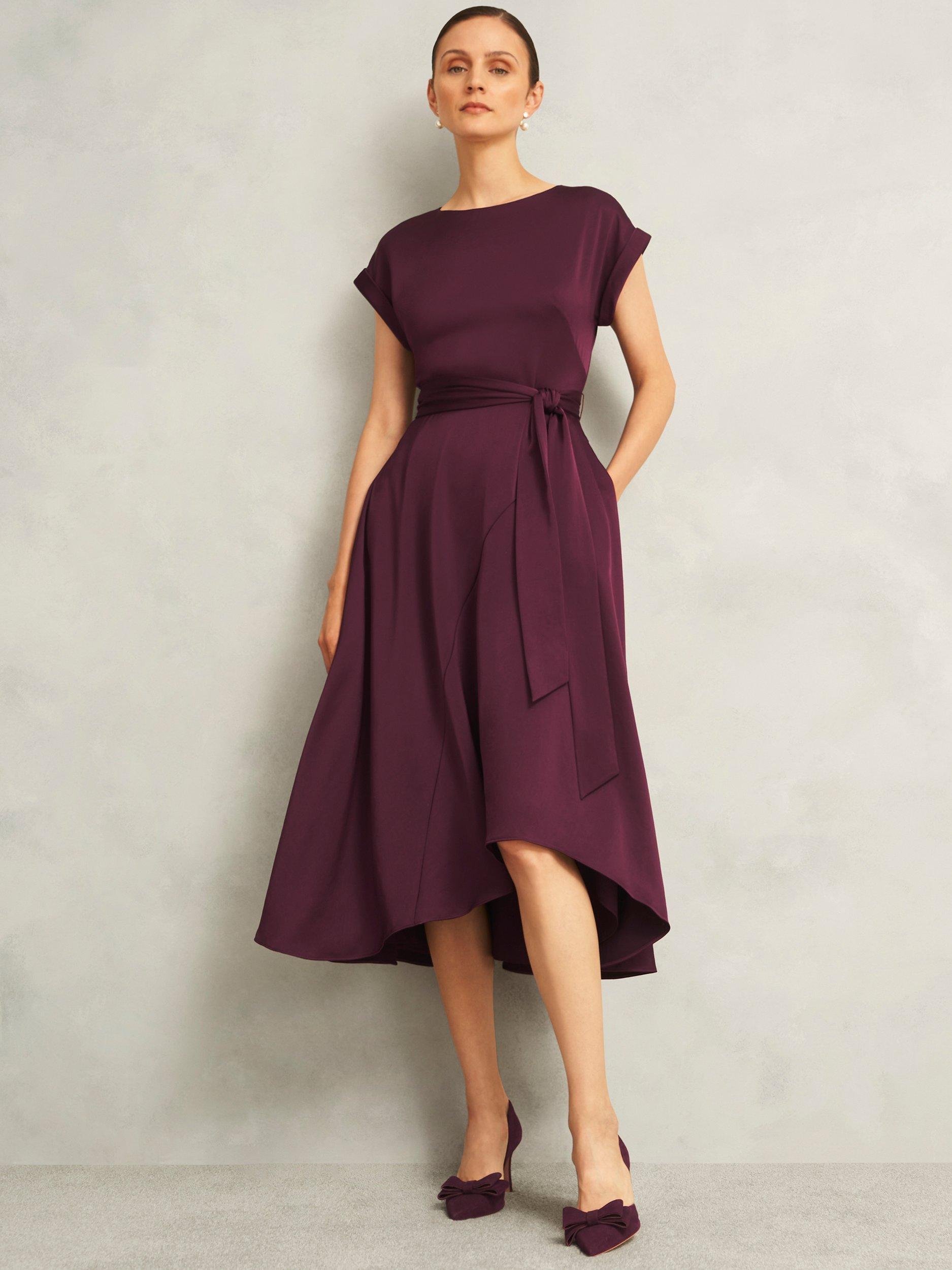 Product image 5 of 6, which shows Hobbs Petite Agnes Satin Dress, Red, 12