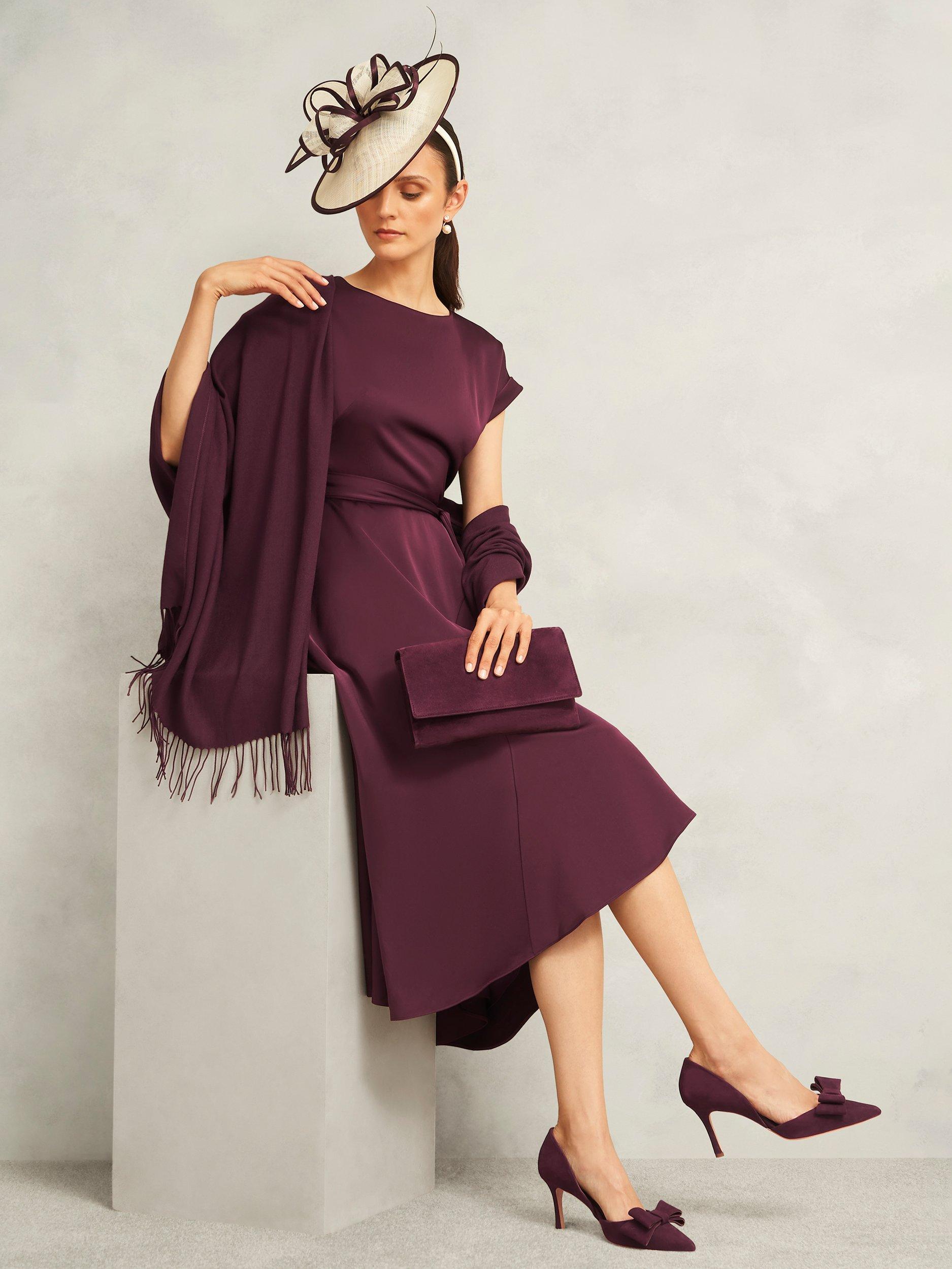 Product image 6 of 6, which shows Hobbs Petite Agnes Satin Dress, Red, 12