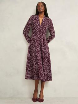 Hobbs Aurora Petite A Line Midi Dress, Onyx Red/Multi