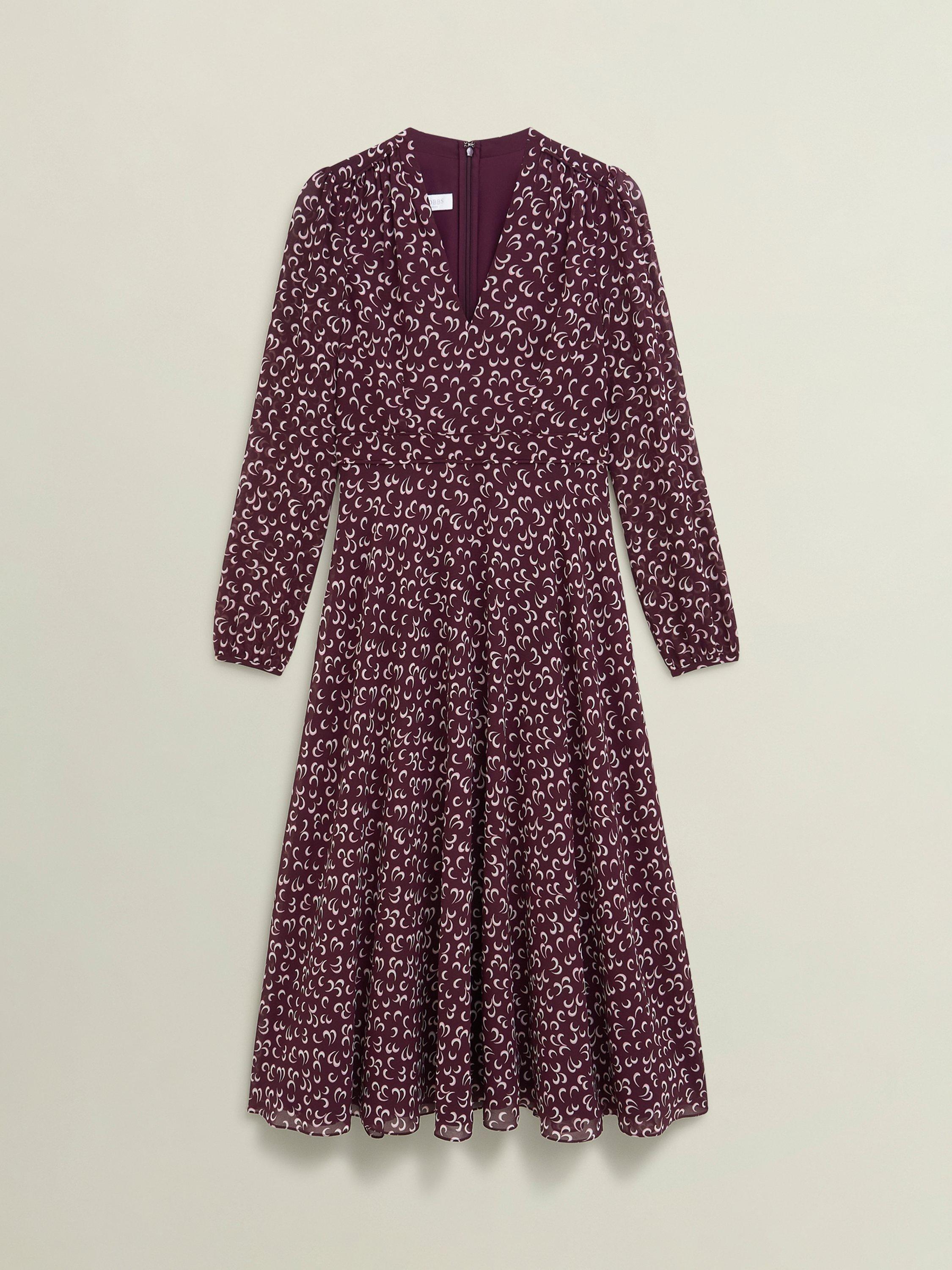 Product image 4 of 4, which shows Hobbs Aurora Petite A Line Midi Dress, Onyx Red/Multi, 8