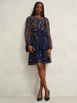 Hobbs Emmy Petite Floral Fit & Flare Mini Dress, Midnight/Multi