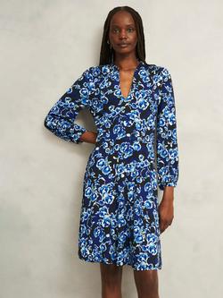 Hobbs Harper Petite Floral Long Sleeve V Neck A Line Dress, Navy/Multi
