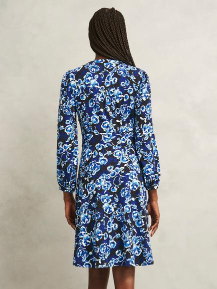 Hobbs Harper Petite Floral Long Sleeve V Neck A Line Dress - view 2, Navy/Multi
