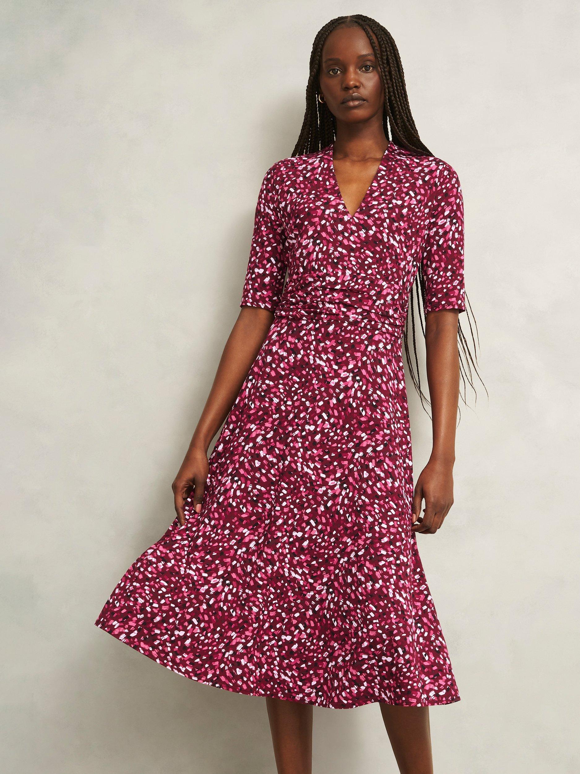 Hobbs Jaci Petite Spot V Neck A Line Midi Dress