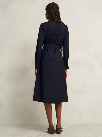 Hobbs Lyla Petite Long Sleeve Midi Shirt Dress - view 2, Navy