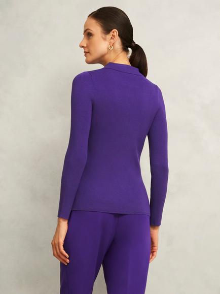 Hobbs Fara Ribbed Knit Polo Shirt, Future Purple - view 2, Future Purple