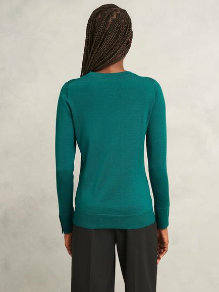 Hobbs Penny Merino Wool Crew Neck Jumper - view 2, Green