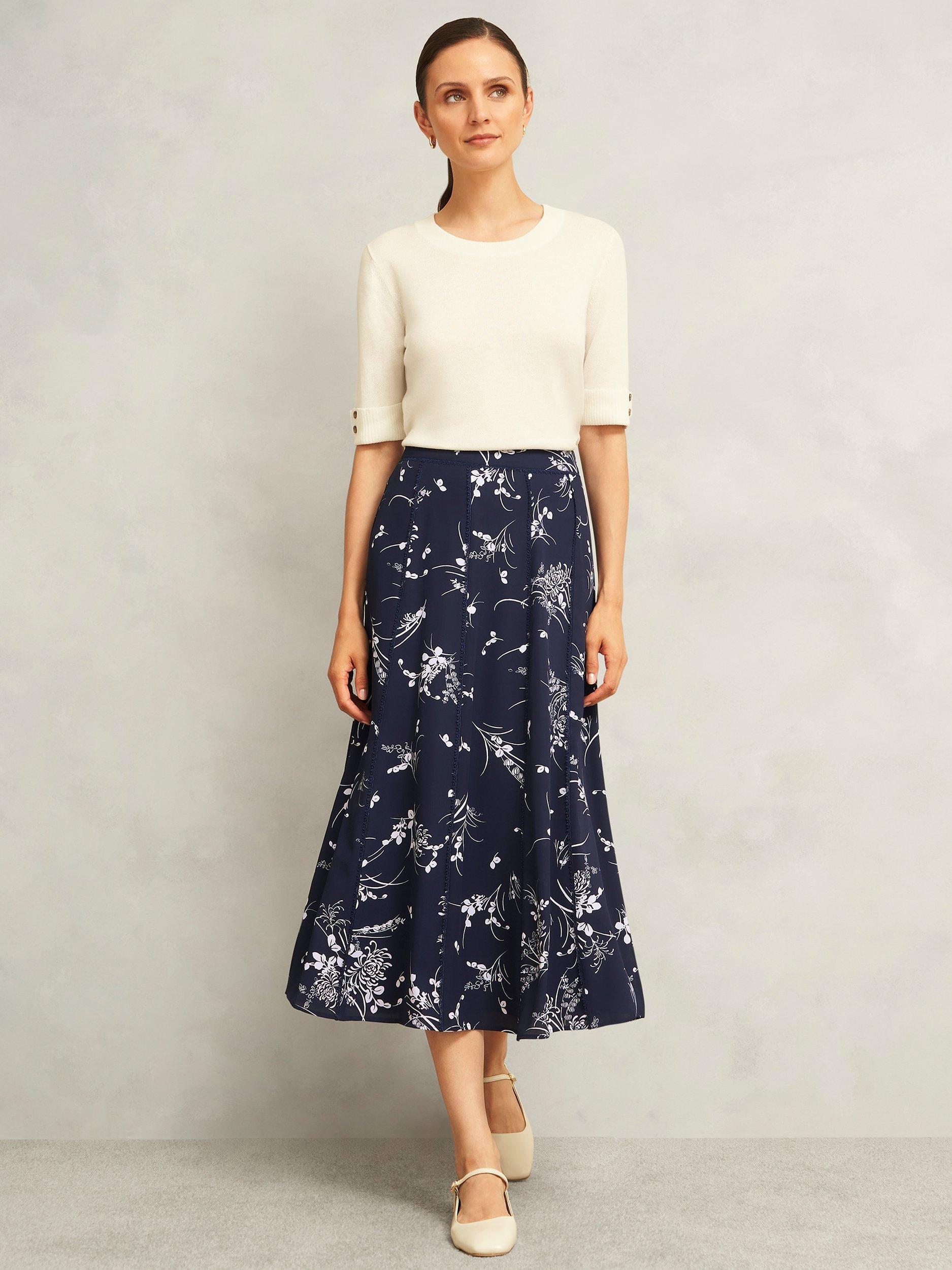 Product image 1 of 7, which shows Hobbs Brielle Skirt, Blue/Multi, 10