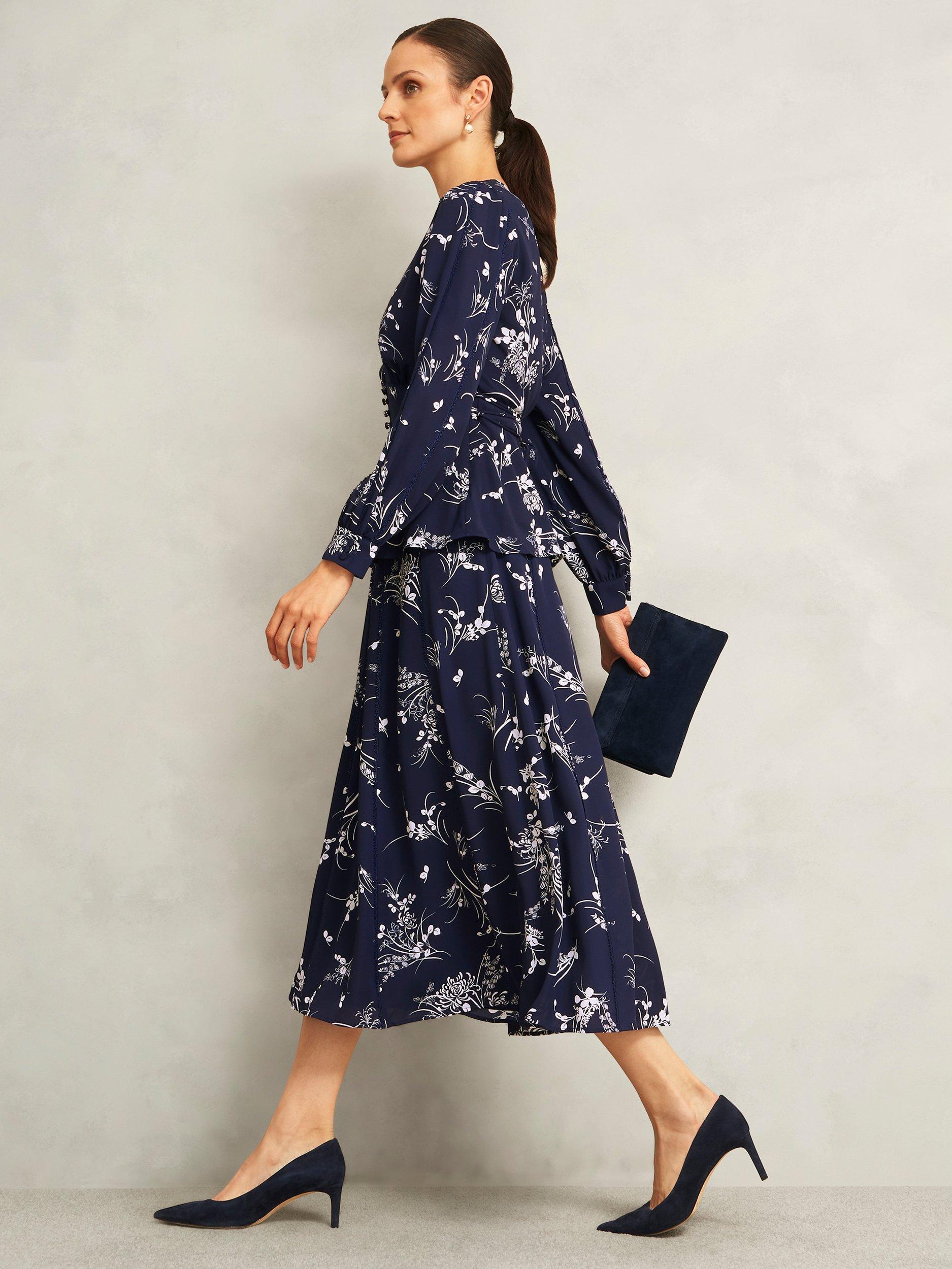 Product image 7 of 7, which shows Hobbs Brielle Skirt, Blue/Multi, 10