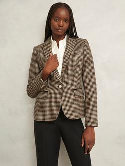 Hobbs Adeline Houndstooth Pure Wool Blazer, Brown/Multi, Brown/Multi