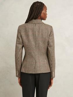 Hobbs Adeline Houndstooth Pure Wool Blazer, Brown/Multi - view 2, Brown/Multi