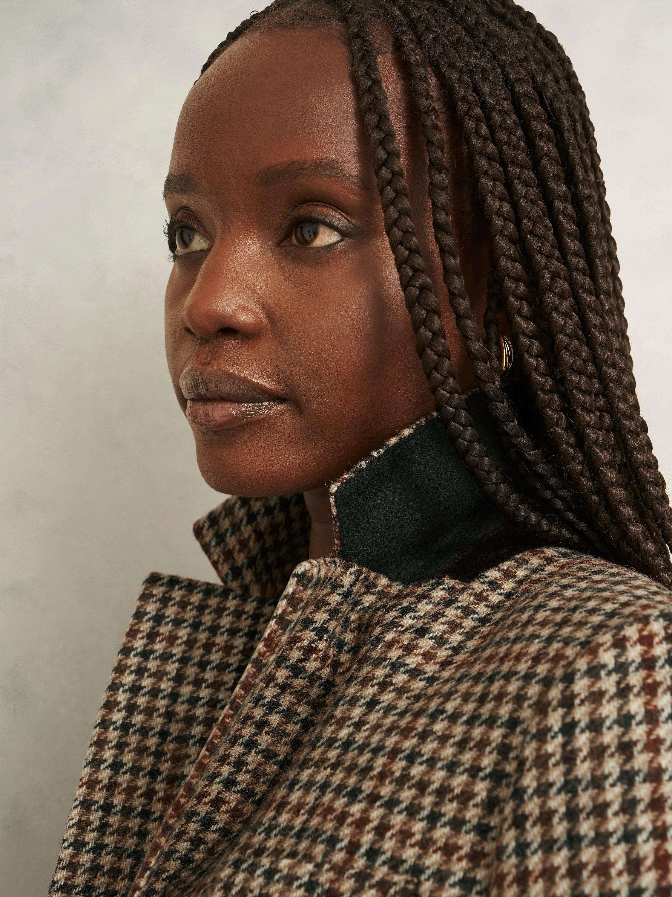 Product image 3 of 7, which shows Hobbs Adeline Houndstooth Pure Wool Blazer, Brown/Multi, 20