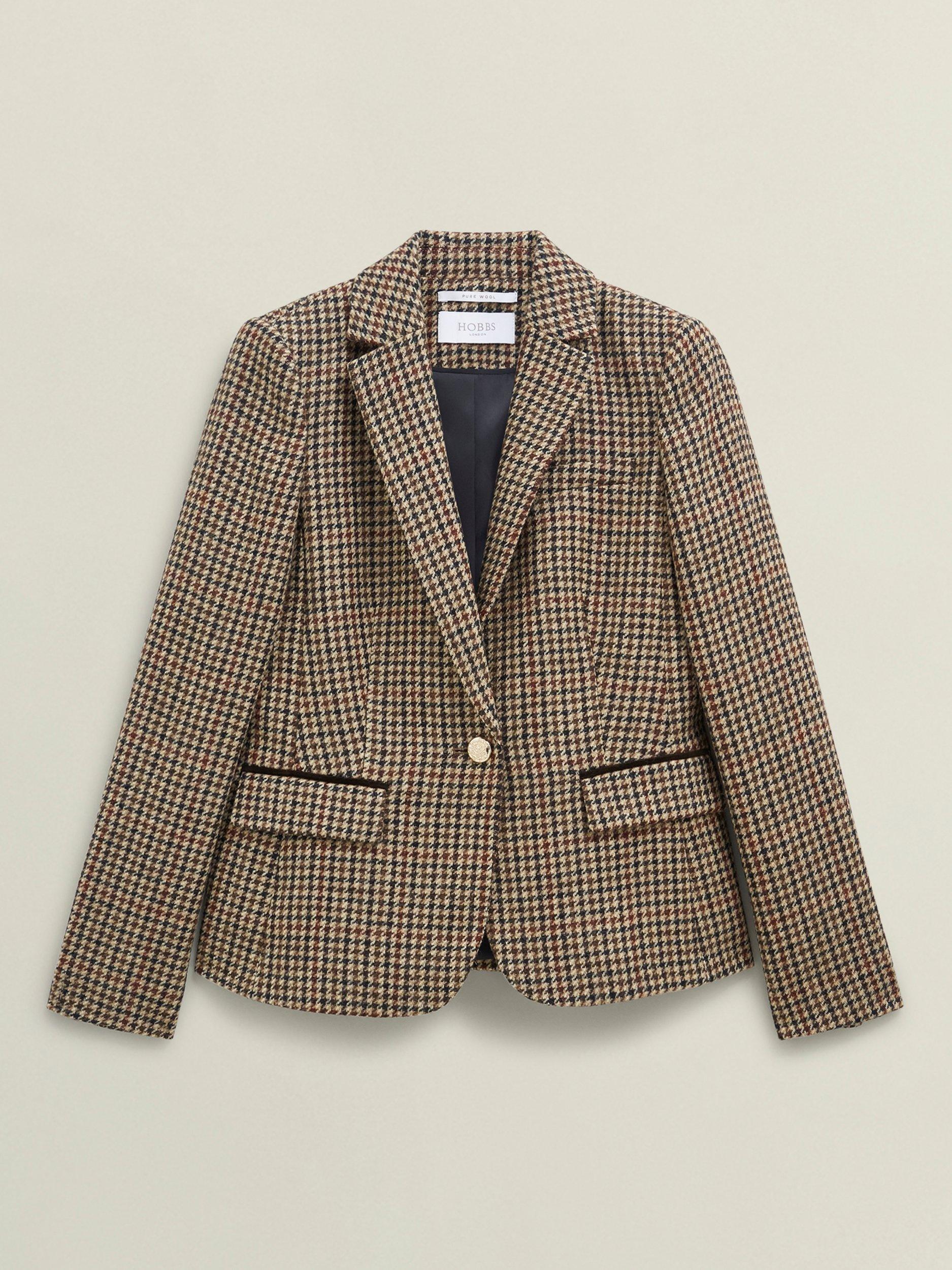 Product image 4 of 7, which shows Hobbs Adeline Houndstooth Pure Wool Blazer, Brown/Multi, 20