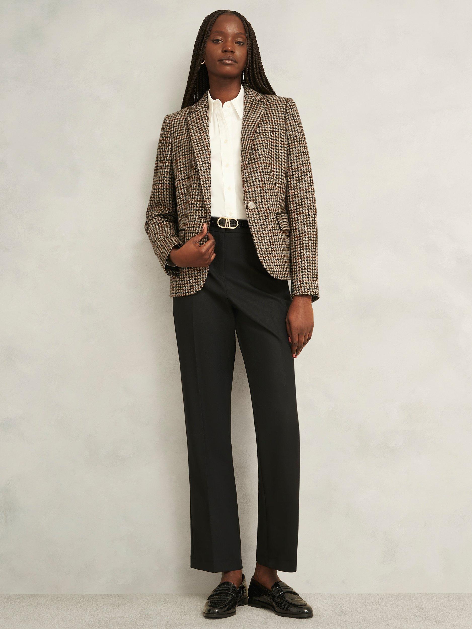 Product image 5 of 7, which shows Hobbs Adeline Houndstooth Pure Wool Blazer, Brown/Multi, 20