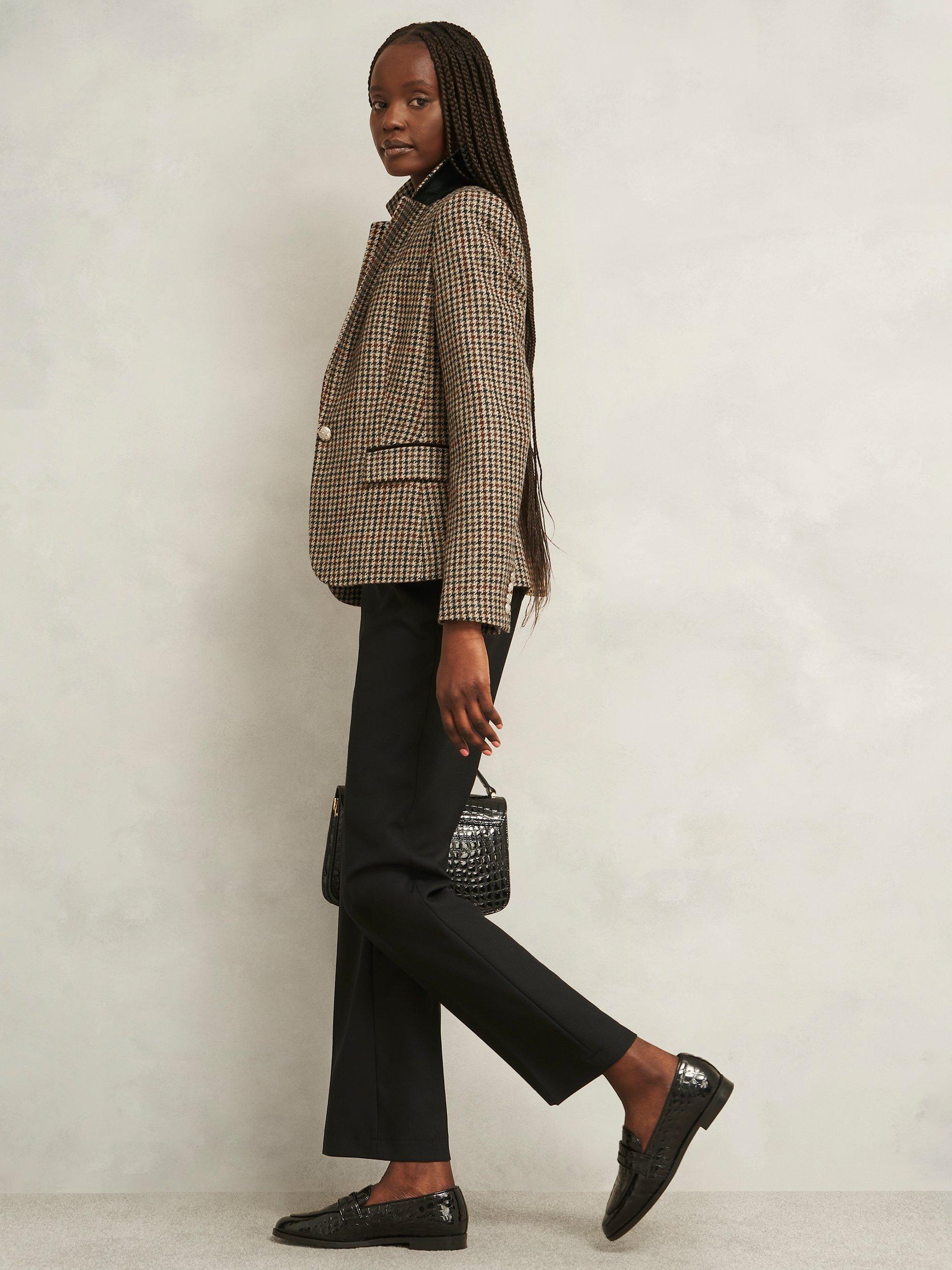 Product image 7 of 7, which shows Hobbs Adeline Houndstooth Pure Wool Blazer, Brown/Multi, 20