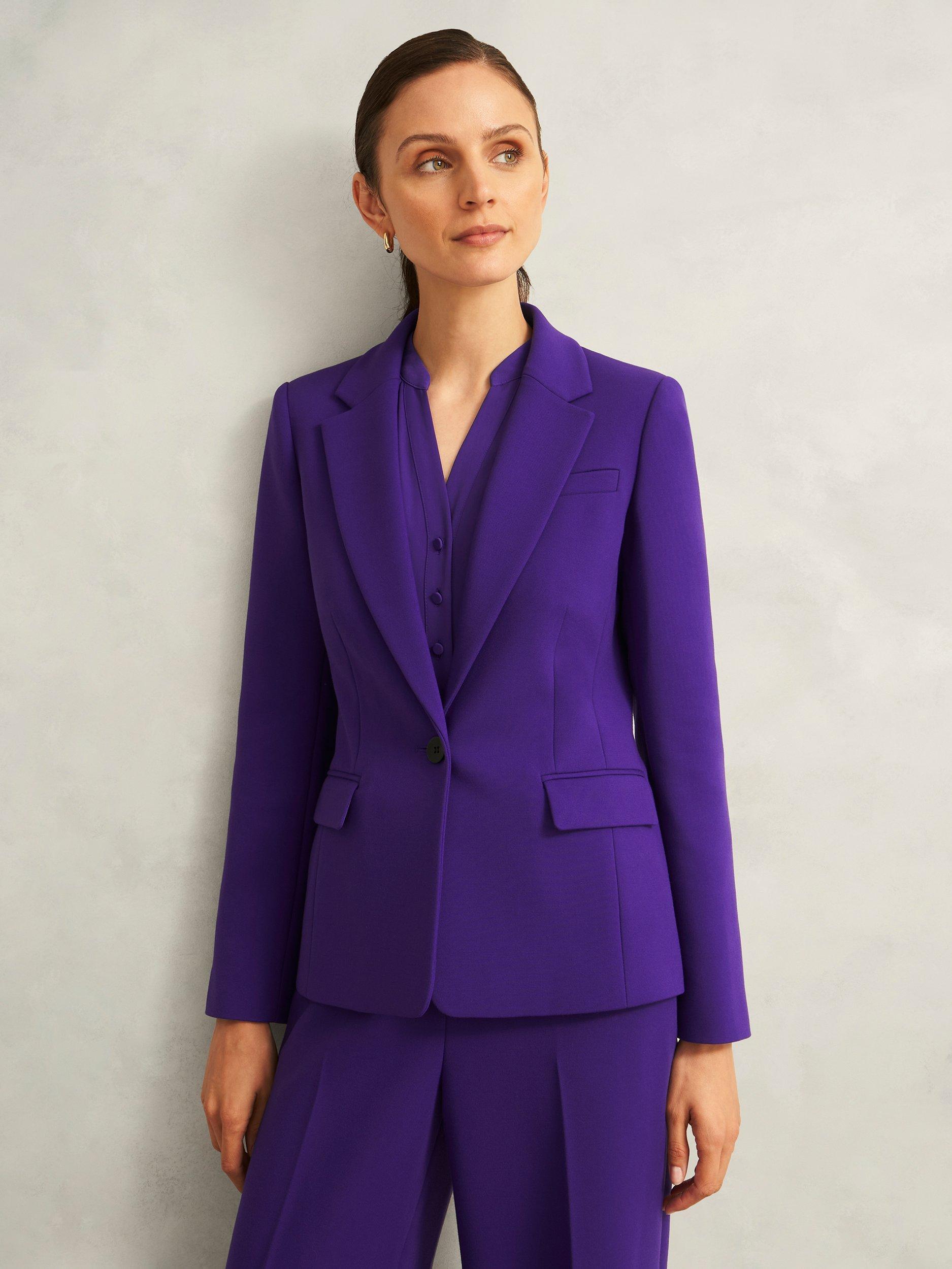 Product image 1 of 5, which shows Hobbs Petite Sami Single Breasted Jacket, Purple, 10