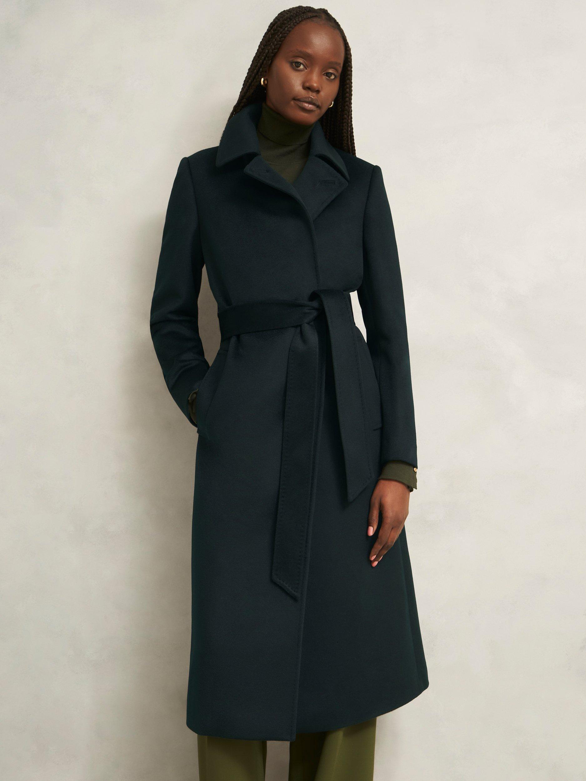 Product image 1 of 5, which shows Hobbs Petite Livia Wool Coat, Dark Green, 14