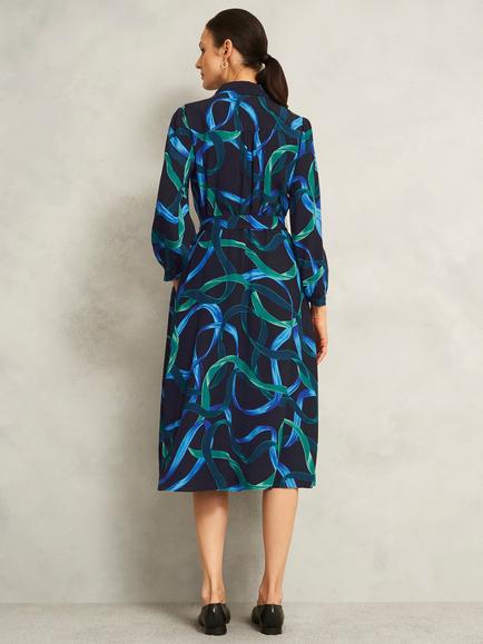 Hobbs Alis Ribbon Print Shirt Dress, Blue/Multi - view 2, Blue/Multi