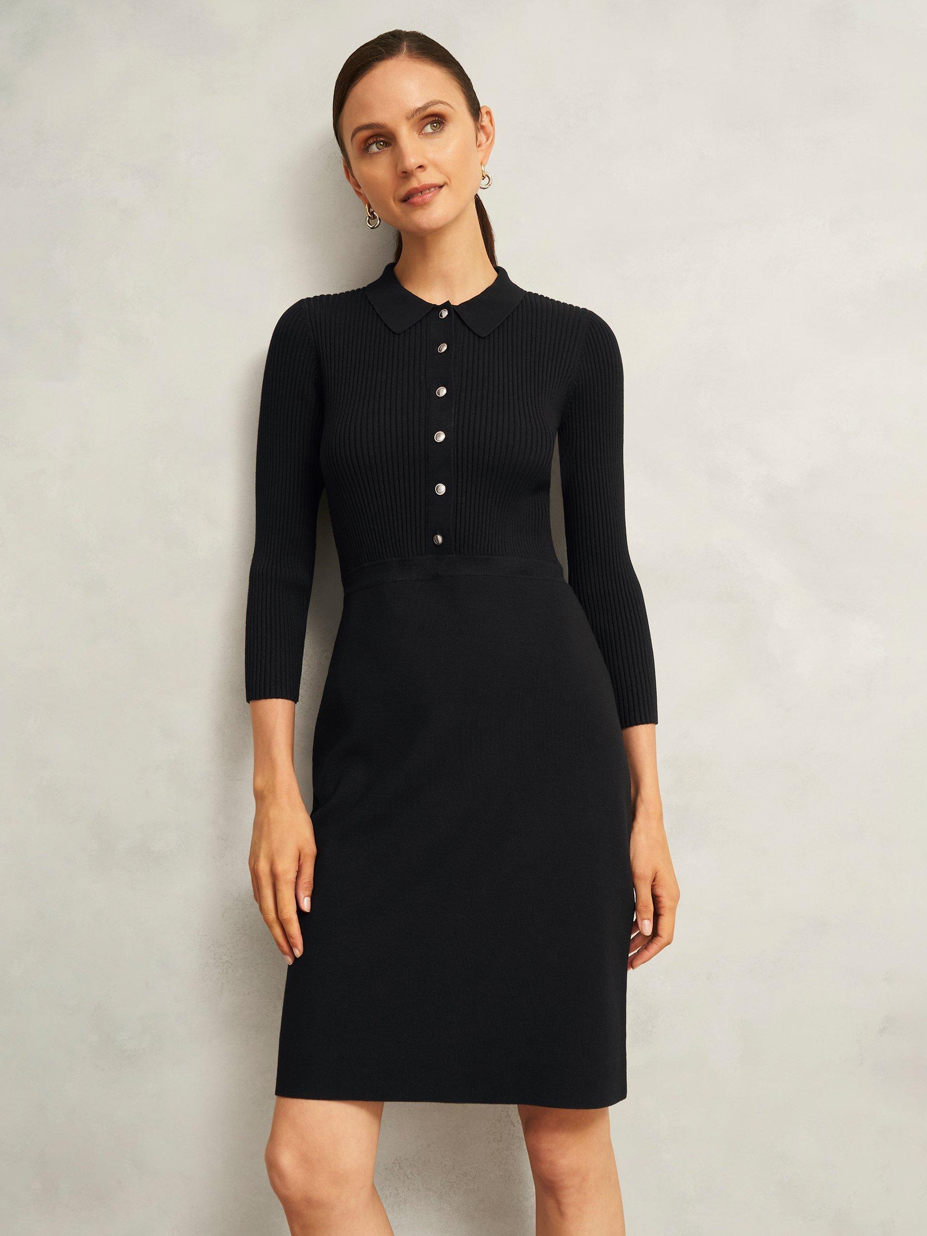 Product image 1 of 5, which shows Hobbs Blanche Knitted Dress, Black, 10