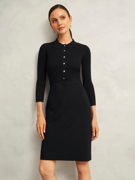 Hobbs Blanche Knitted Dress, Black, Black