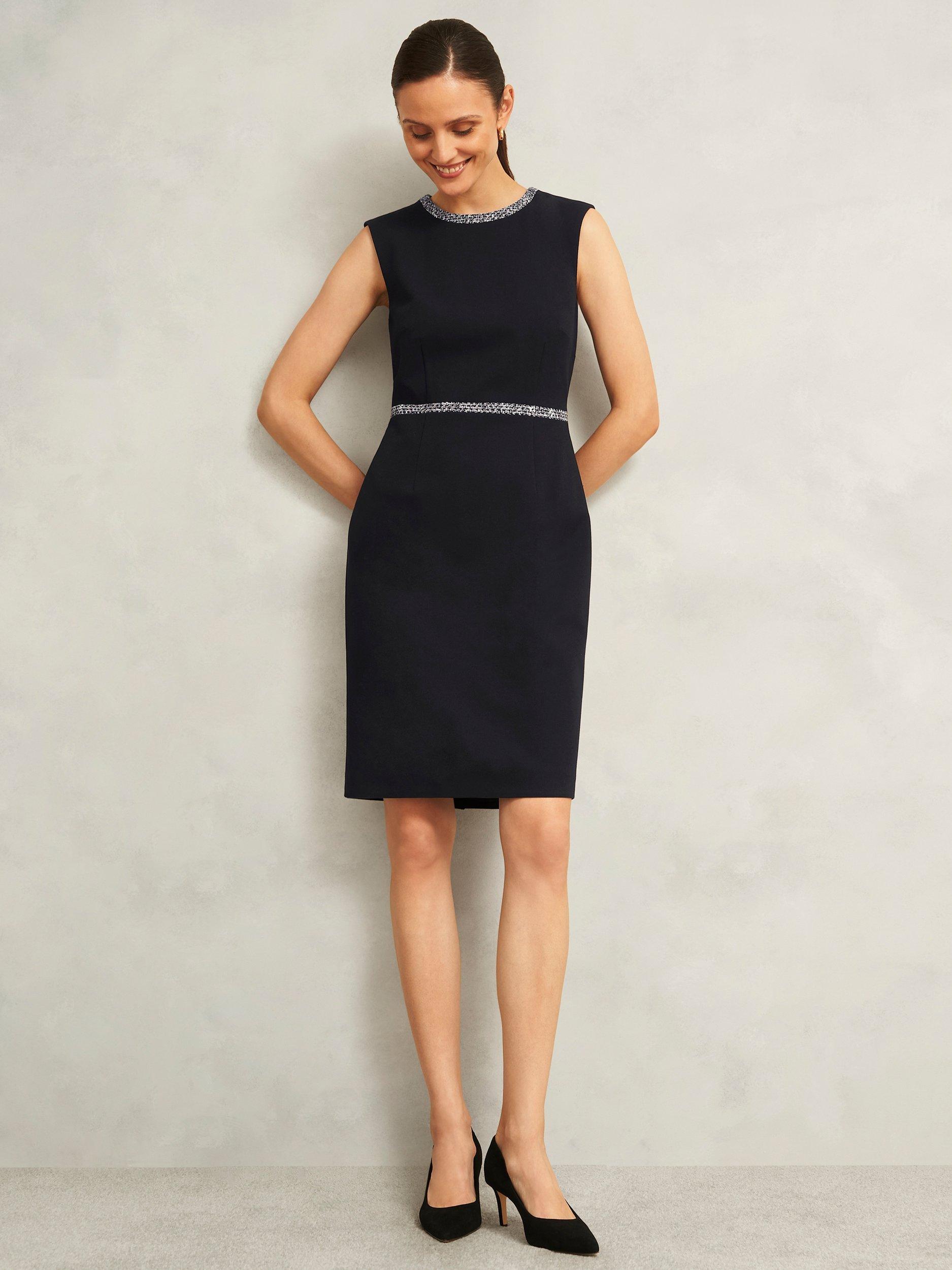 Product image 1 of 7, which shows Hobbs Joyce Tweed Trim Shift Dress, Black/Multi, 10
