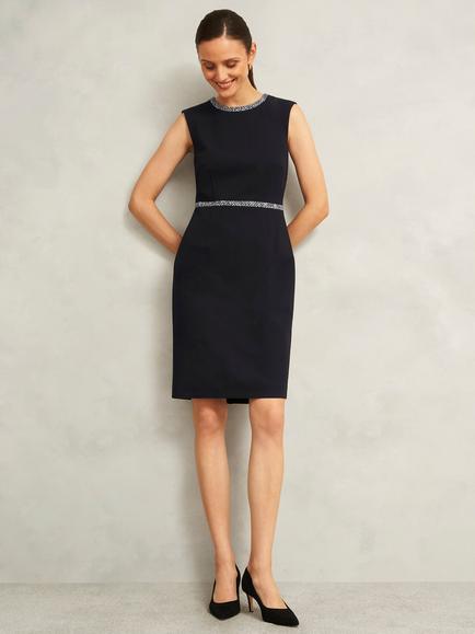Hobbs Joyce Tweed Trim Shift Dress, Black/Multi, Black/Multi