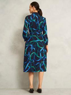 Hobbs Petite Alis Ribbon Print Shirt Dress, Blue/Multi - view 2, Blue/Multi