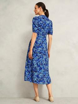 Hobbs Petite Sidonie Blurred Floral Tea Dress, Blue/Multi - view 2, Blue/Multi