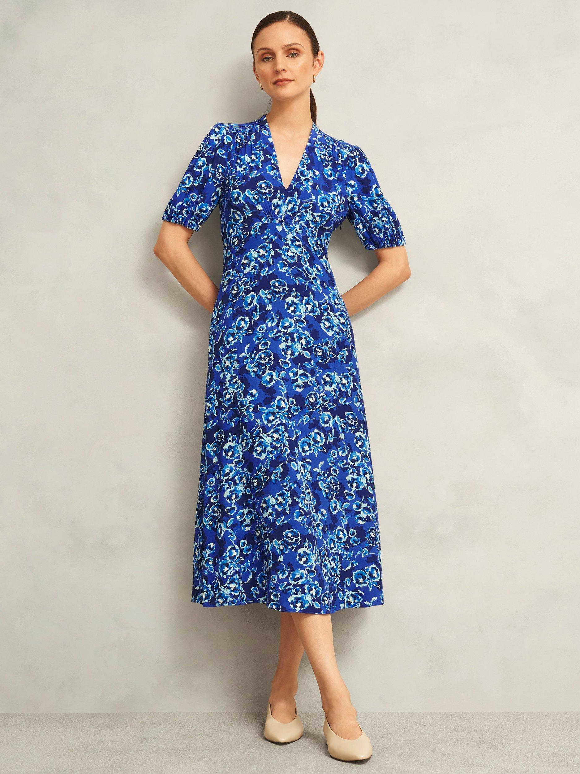 Product image 1 of 5, which shows Hobbs Sidonie Dress, Blue/Multi, 10