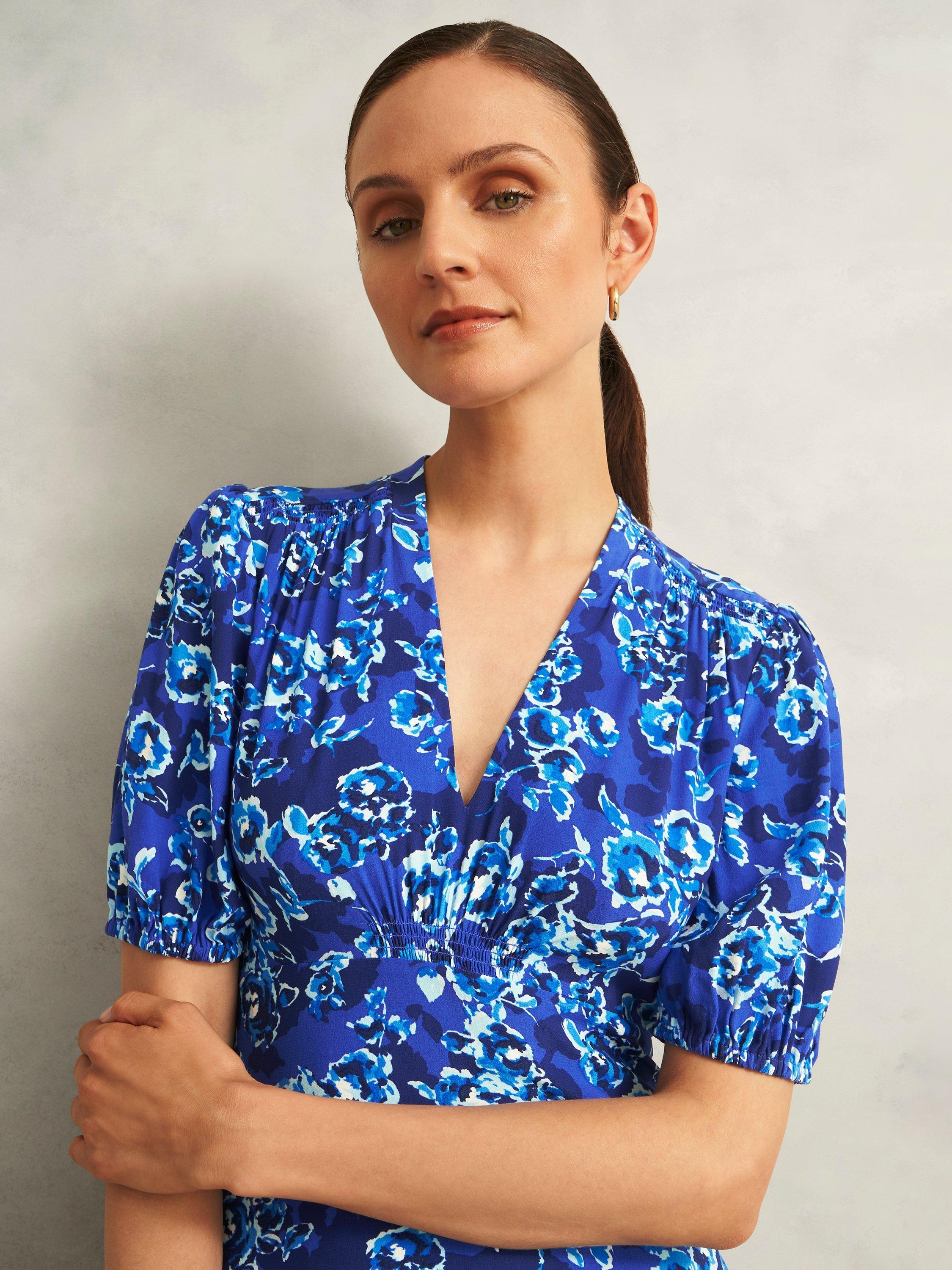 Product image 3 of 5, which shows Hobbs Sidonie Dress, Blue/Multi, 10