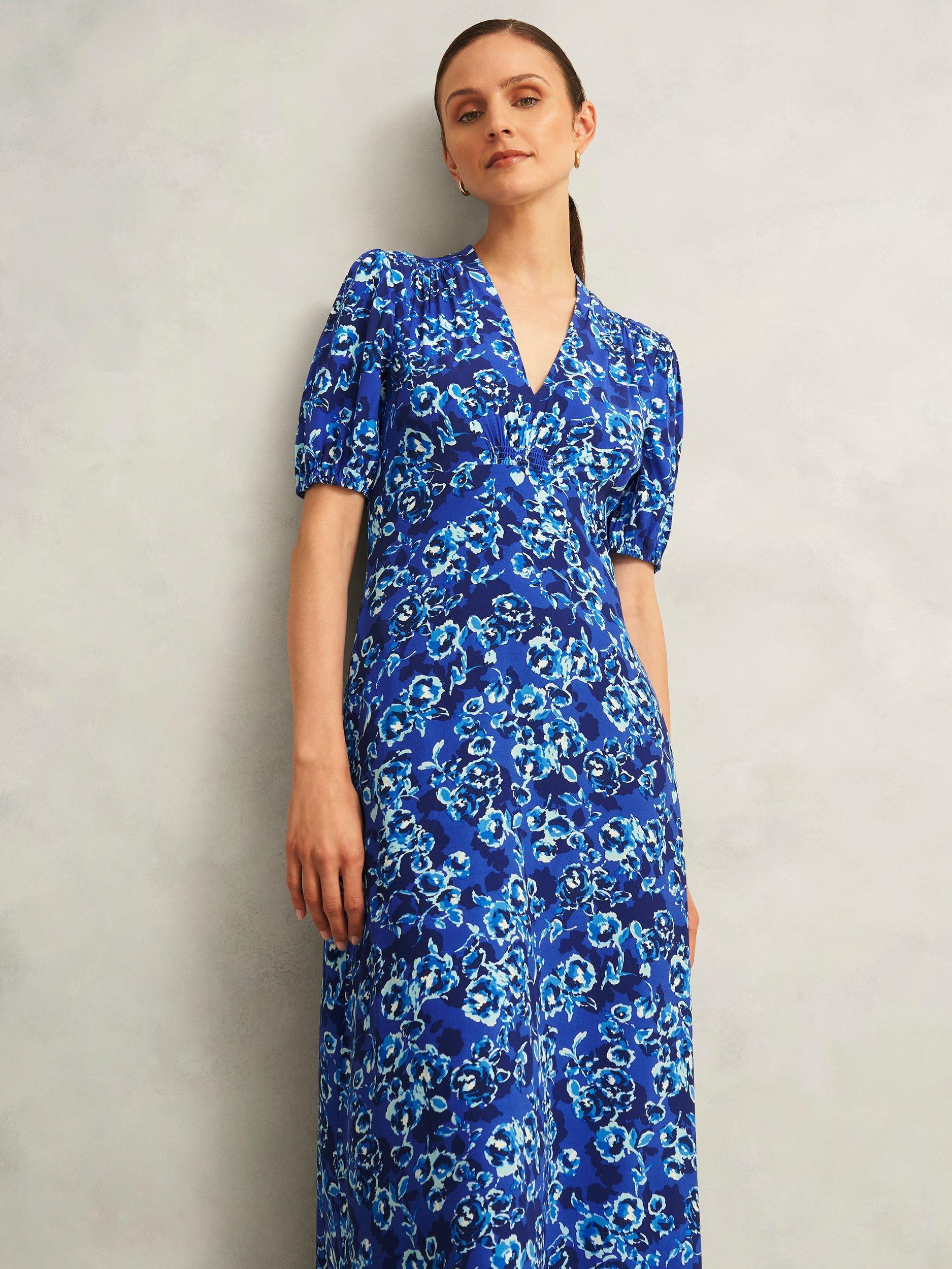 Product image 5 of 5, which shows Hobbs Sidonie Dress, Blue/Multi, 10