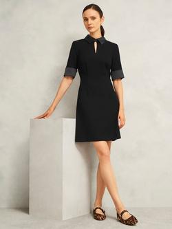 Hobbs Stella Satin Collar Mini Dress, Black, Black