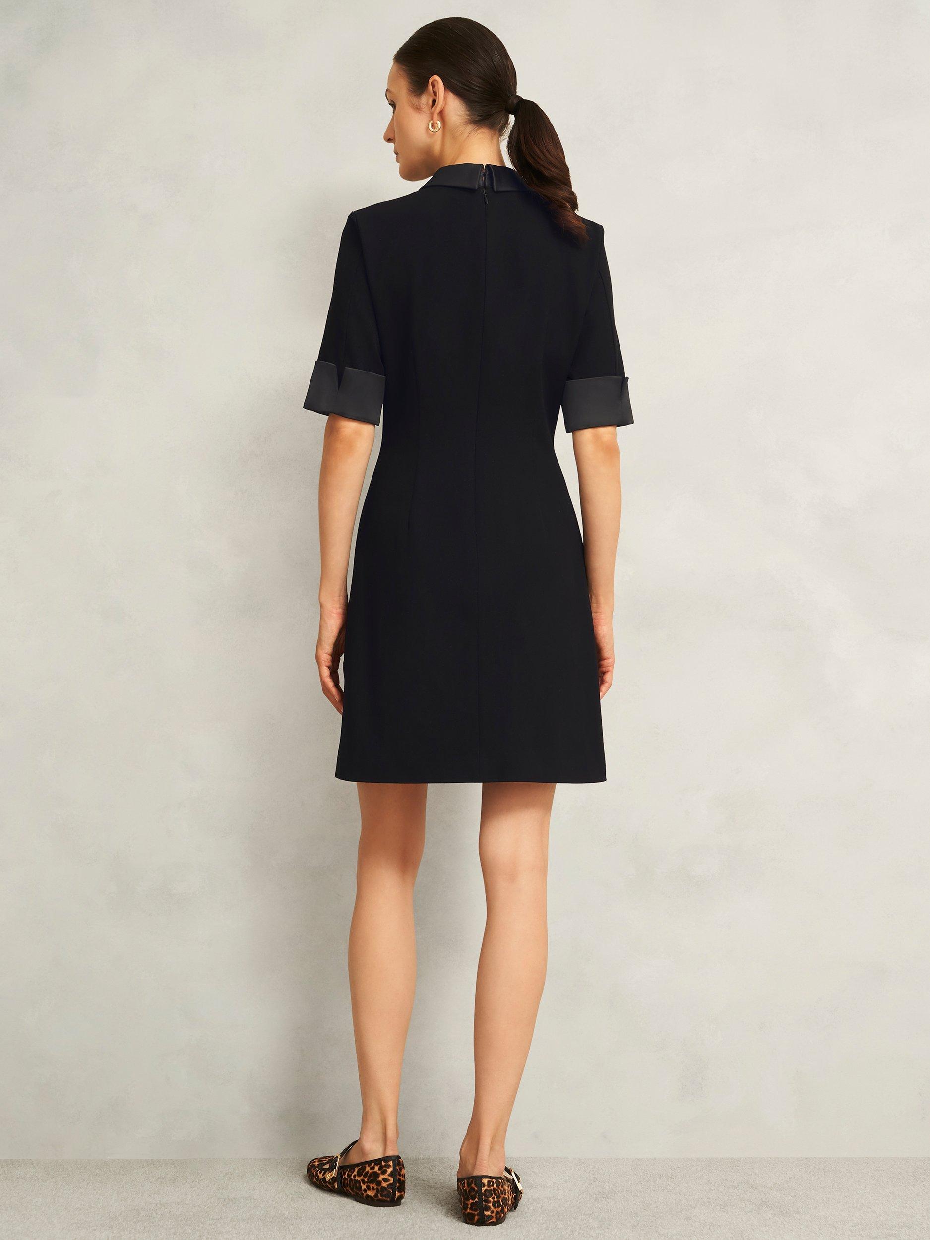 Product image 2 of 7, which shows Hobbs Stella Satin Collar Mini Dress, Black, 10