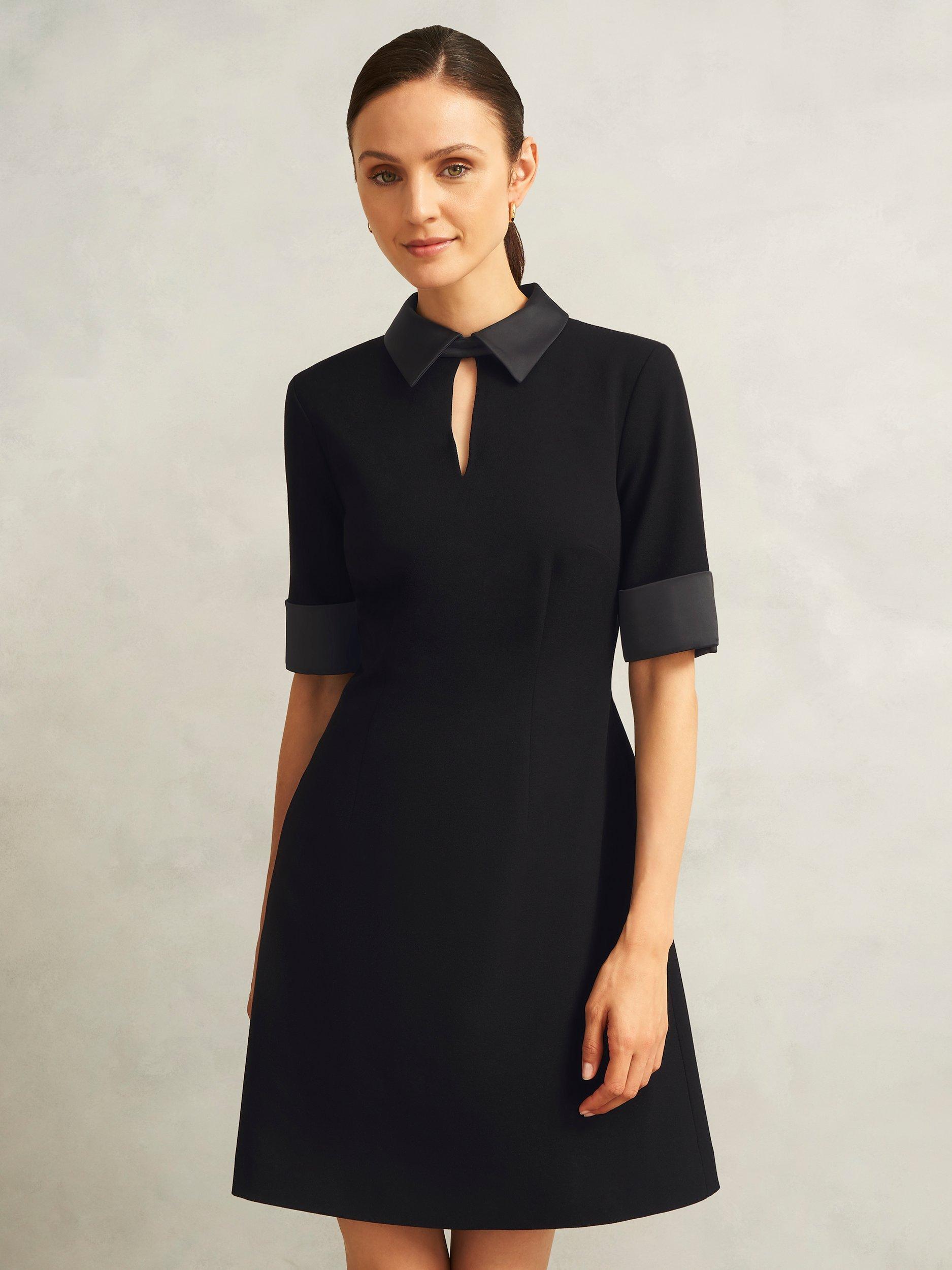 Product image 5 of 7, which shows Hobbs Stella Satin Collar Mini Dress, Black, 10