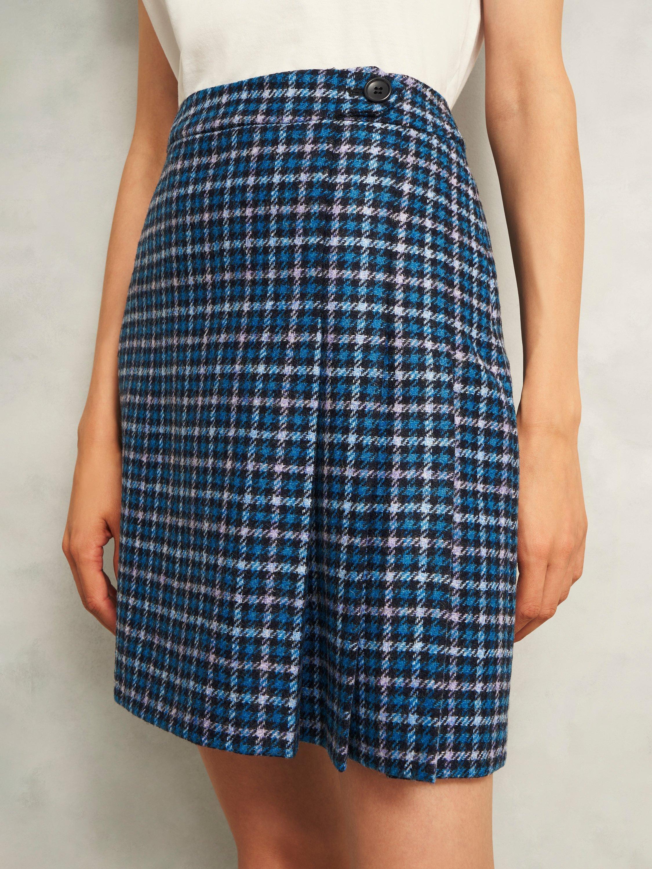 Product image 3 of 6, which shows Hobbs Molly Check Pure Wool Kilt Skirt, Blue/Multi, 10