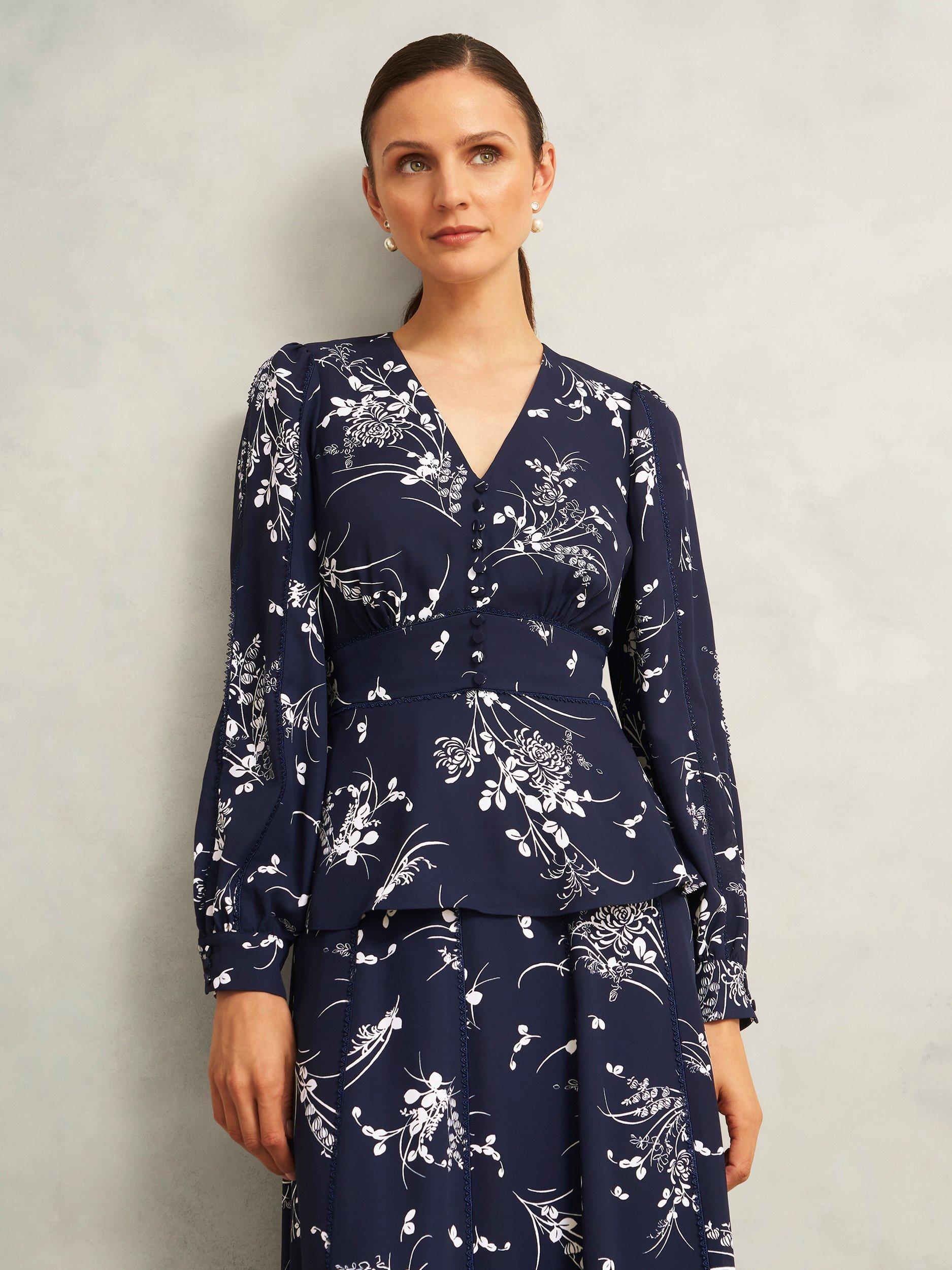 Product image 1 of 7, which shows Hobbs Brielle Blouse, Blue/Multi, 10