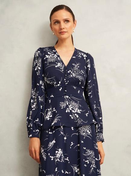 Hobbs Brielle Blouse, Blue/Multi, Blue/Multi