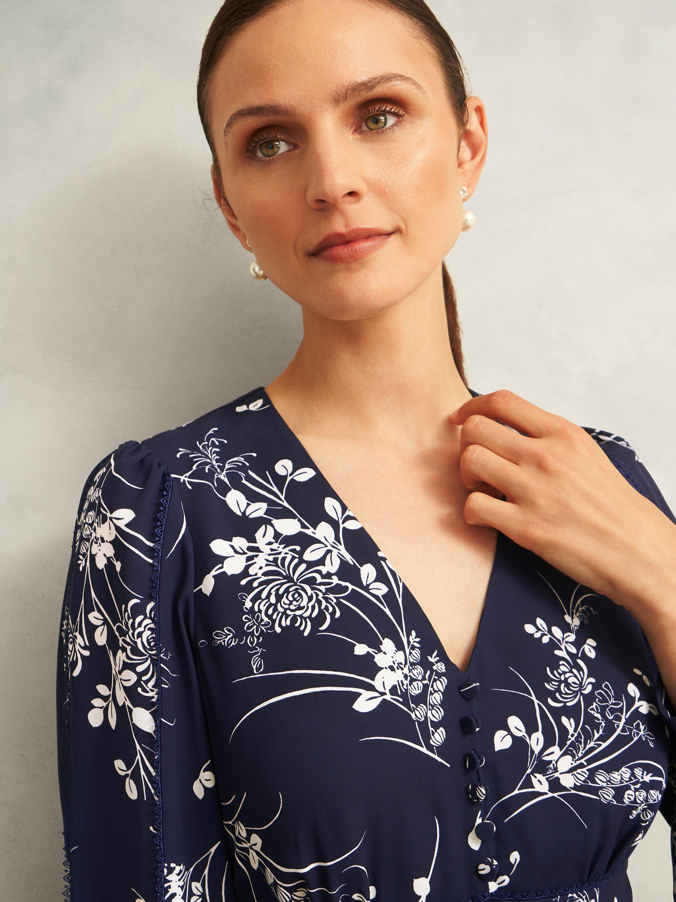 Product image 3 of 7, which shows Hobbs Brielle Blouse, Blue/Multi, 10