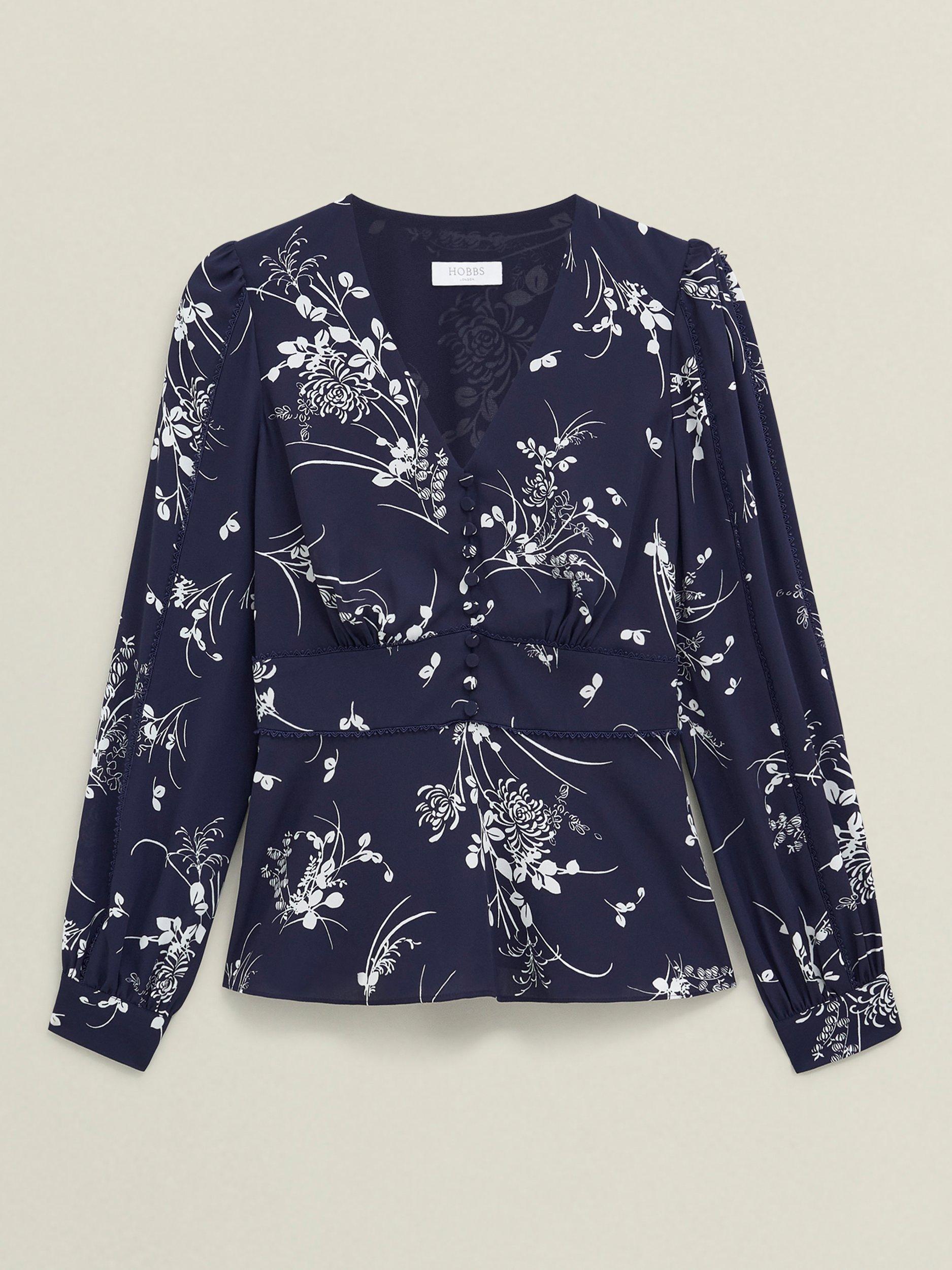 Product image 4 of 7, which shows Hobbs Brielle Blouse, Blue/Multi, 10
