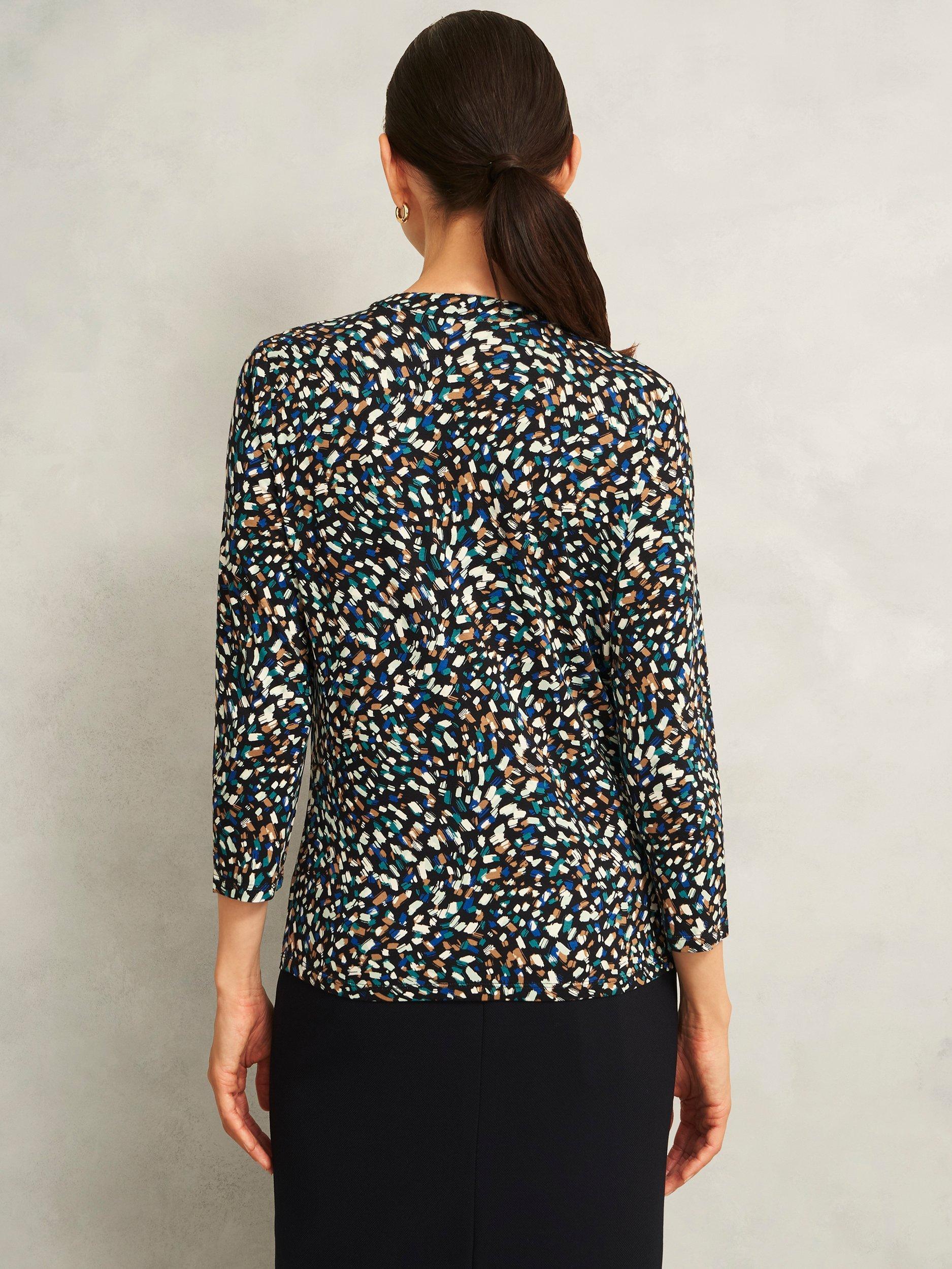 Product image 2 of 6, which shows Hobbs Margot Abstract Top, Blue/Multi, M