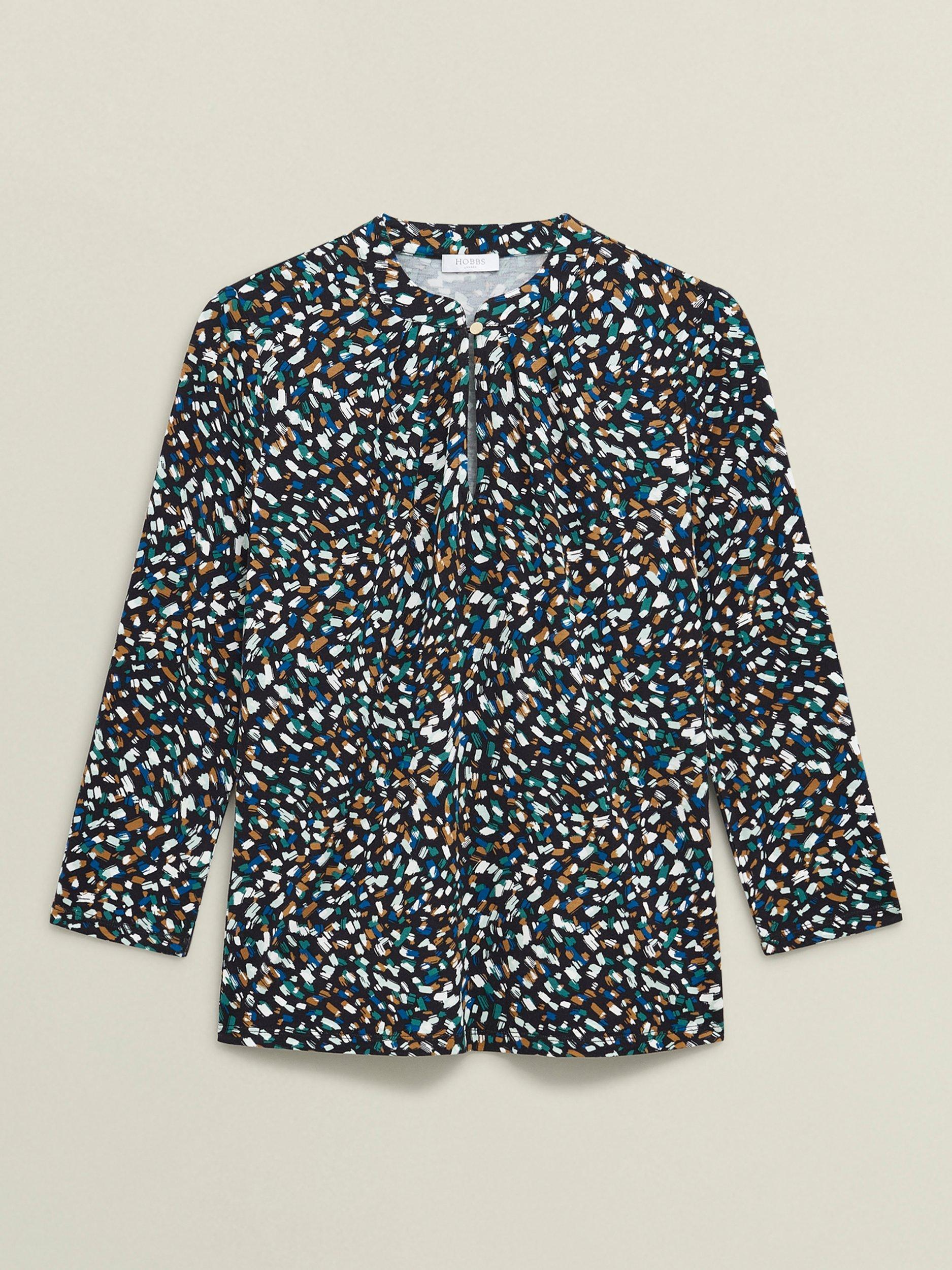 Product image 4 of 6, which shows Hobbs Margot Abstract Top, Blue/Multi, M