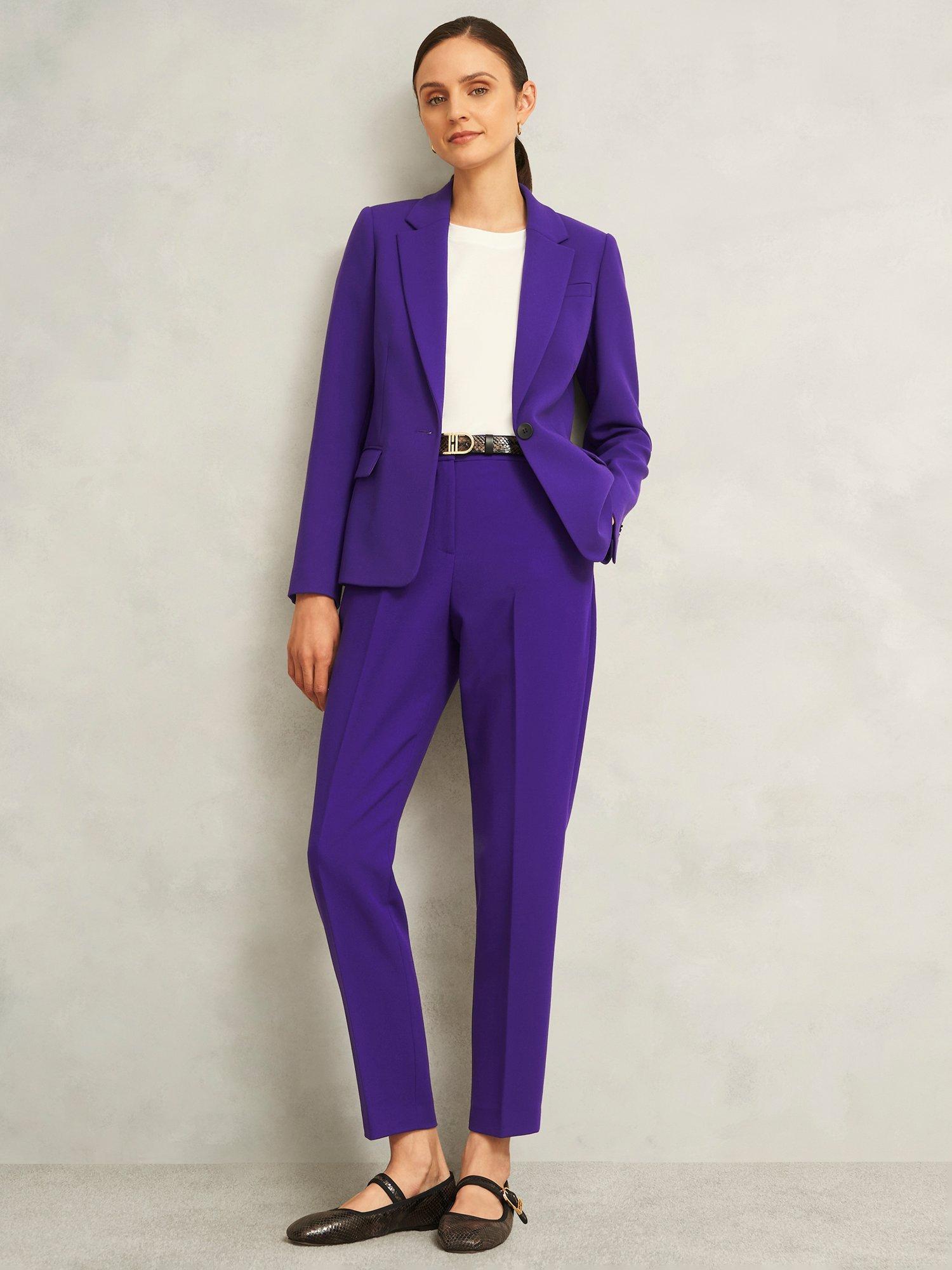 Product image 1 of 5, which shows Hobbs Sami Tapered Tailored Trousers, Purple, 10