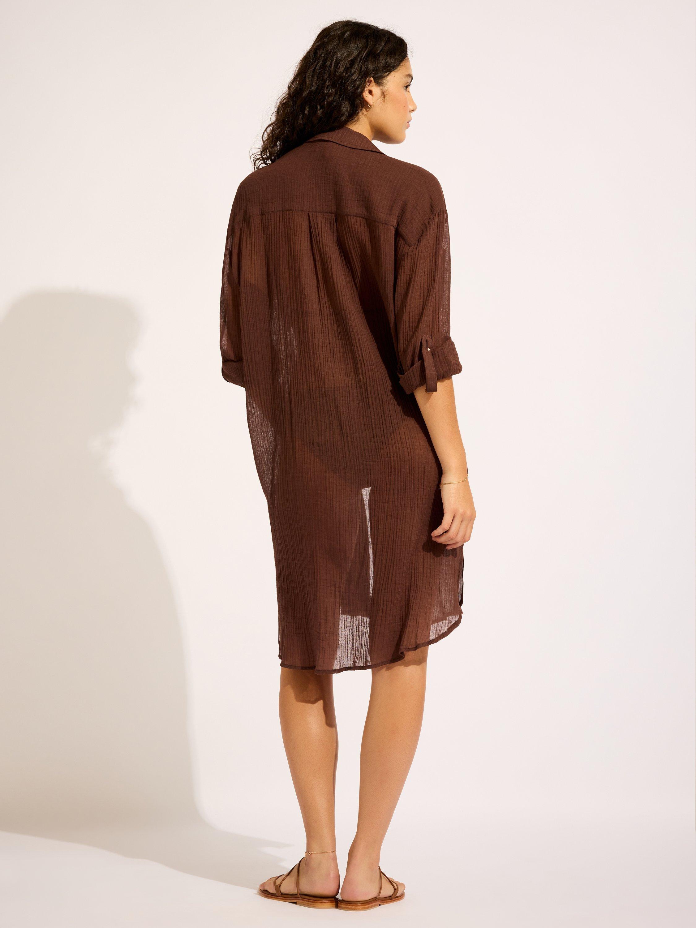 Product image 3 of 4, which shows Seafolly Crinkle Twill Beach Shirt, Dark Chocolate, XS