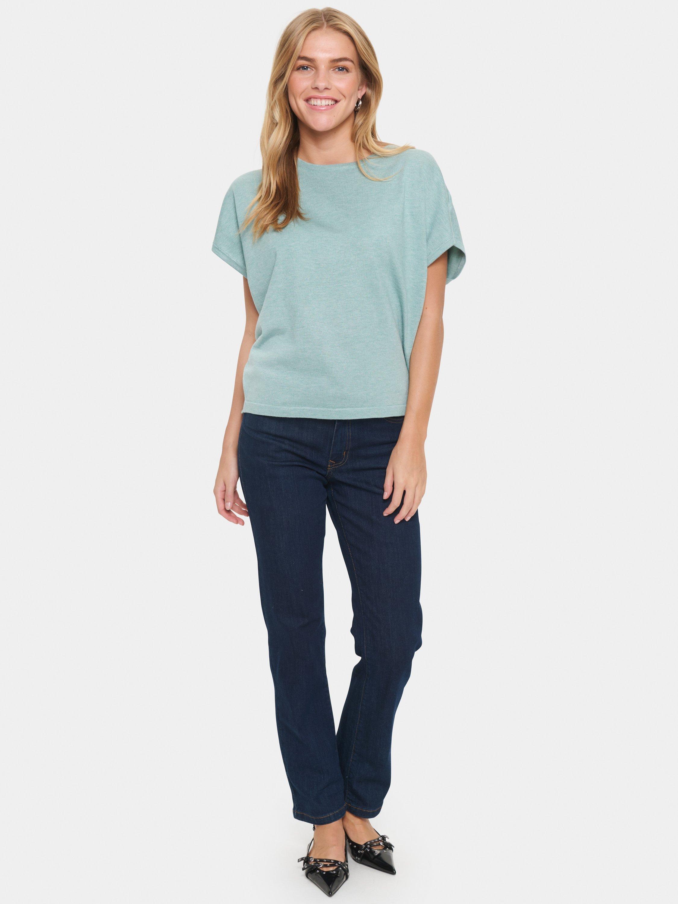 Product image 3 of 6, which shows Saint Tropez Mila Short Sleeve Jumper, Blue Surf Melange, XS