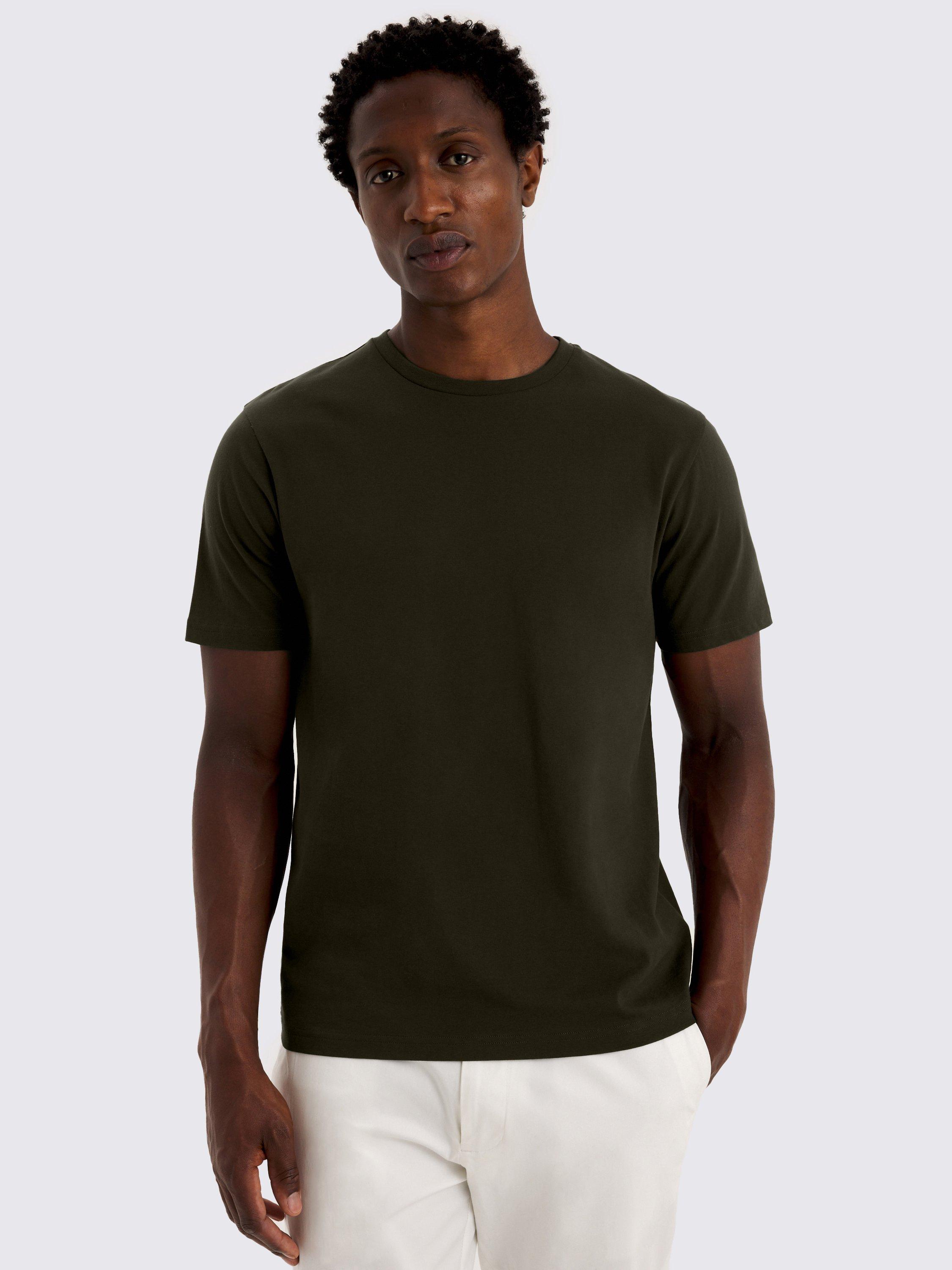 Product image 1 of 4, which shows Moss Cotton Regular Fit Short Sleeve Crew Neck T-Shirt, Khaki, S