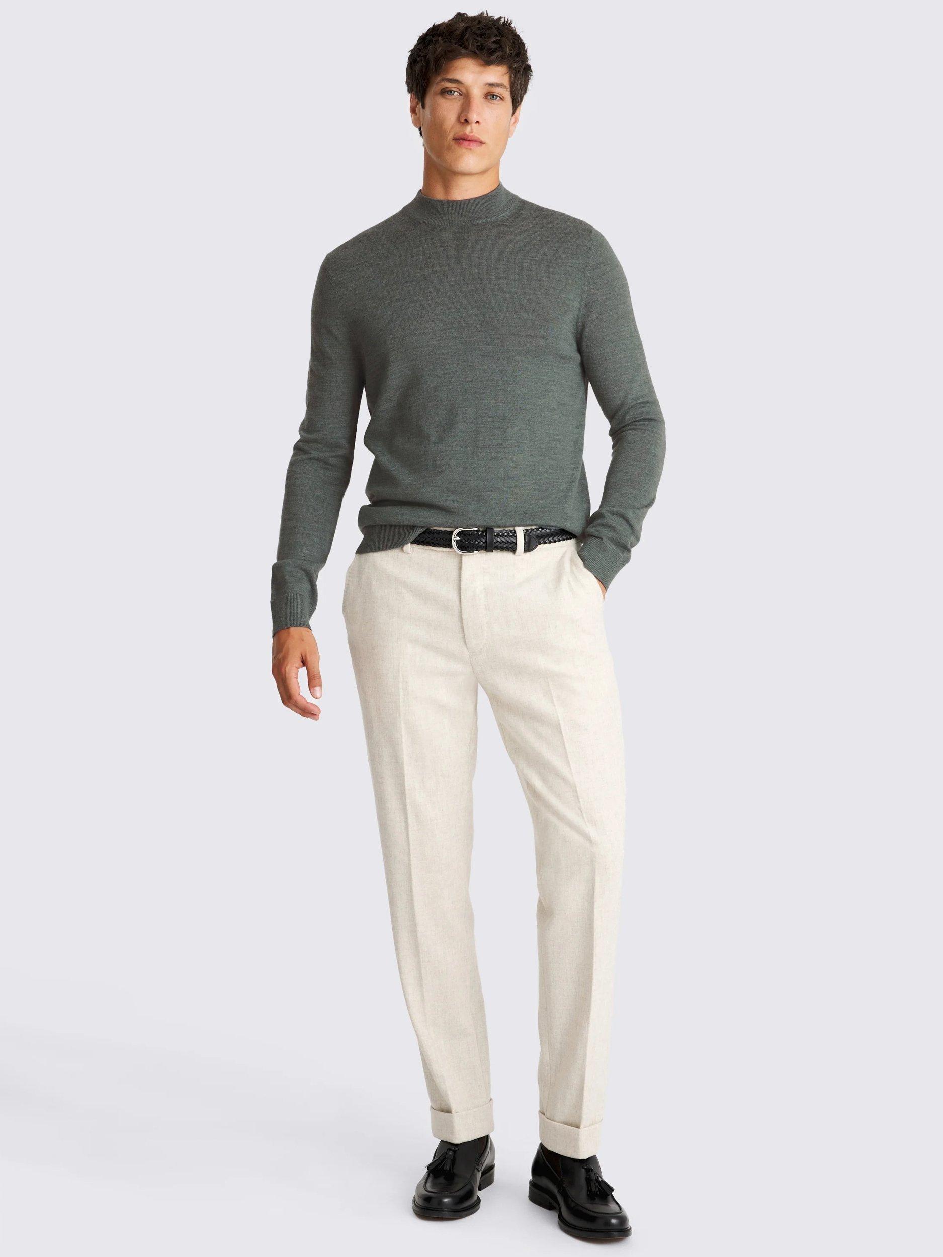 Product image 2 of 4, which shows Moss Cerise Merino Wool Blend High Neck Jumper, Teal, S