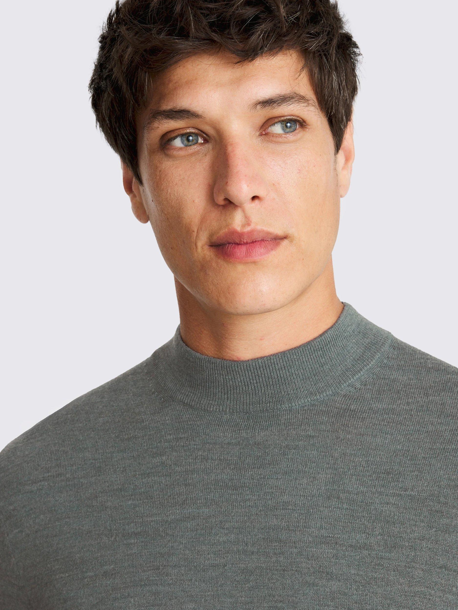 Product image 3 of 4, which shows Moss Cerise Merino Wool Blend High Neck Jumper, Teal, S